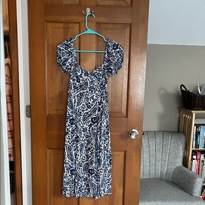 Mi Am Navy and White Floral Midi Dress